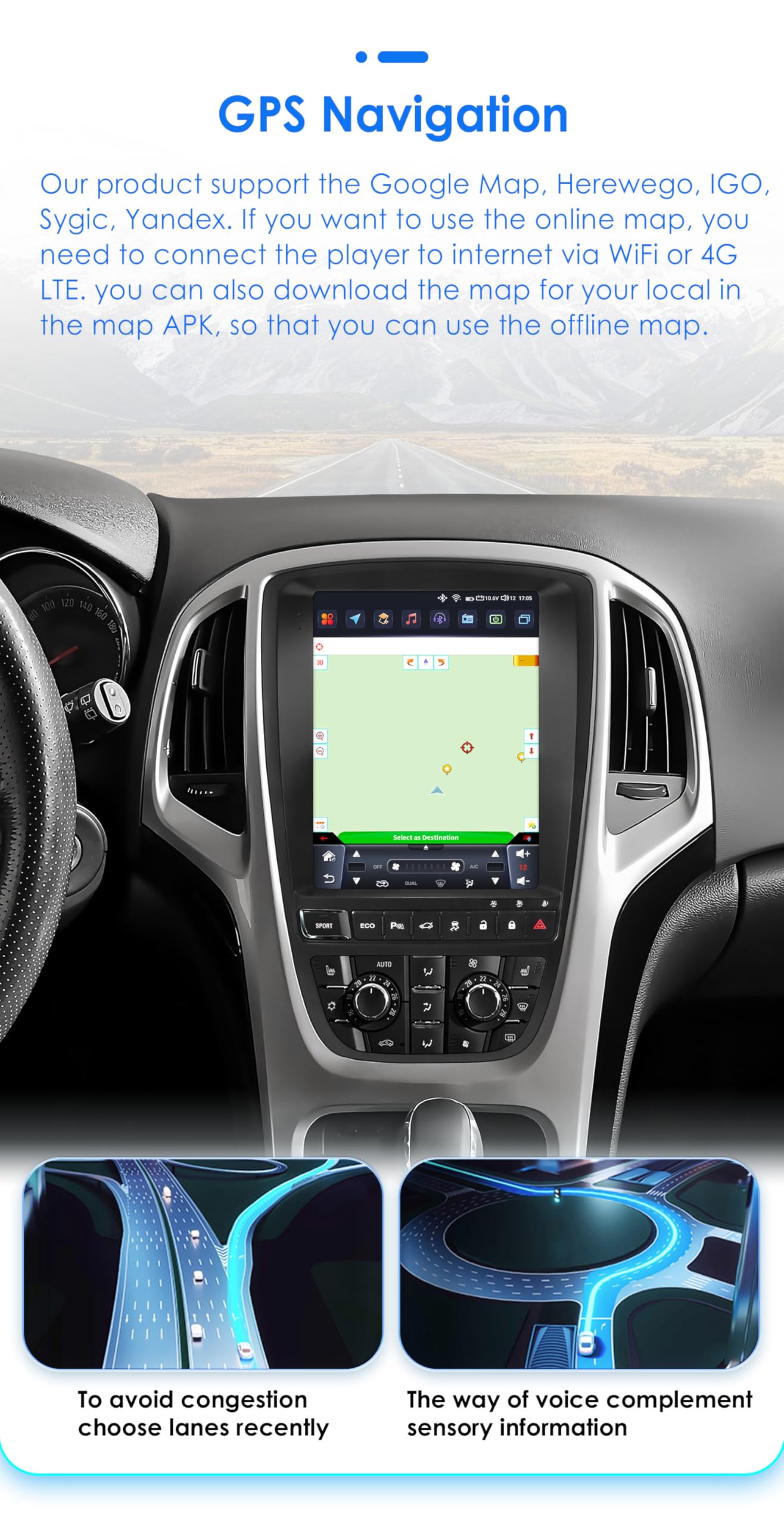 Android 13 Autoradio 9.7 pollici Touchscreen 8 core per Opel Astra J/Vauxhall Buick Verano 2009-2015 WiFi Wireless Android Auto & Wireless Carplay Bluetooth WiFi 4G GPS RDS AM/FM