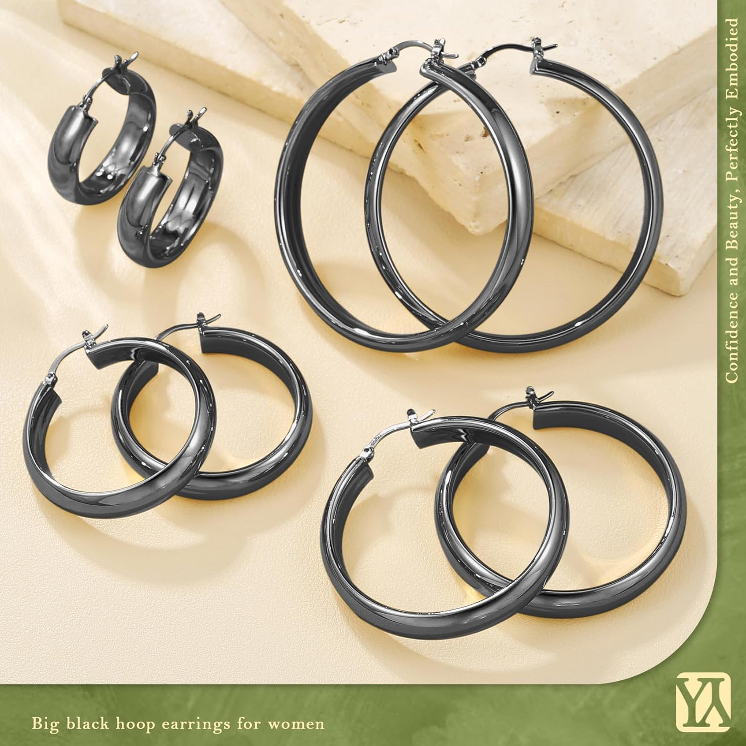 YOUNGYUE 8mm Wide Chunky Gold Hoops 14K Real Gold Plated Hypoallergenic 925 Sterling Silver Hoops Lightweight Big Gold Hoop Earrings for Women 30/40/50/60mm - Image 7