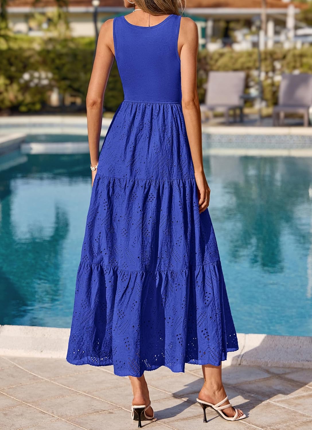 BTFBM Women Summer Eyelet Midi Dresses Casual Spring 2026 Sleeveless A Line Flowy Vacation Beach Wedding Guest Sun Dress