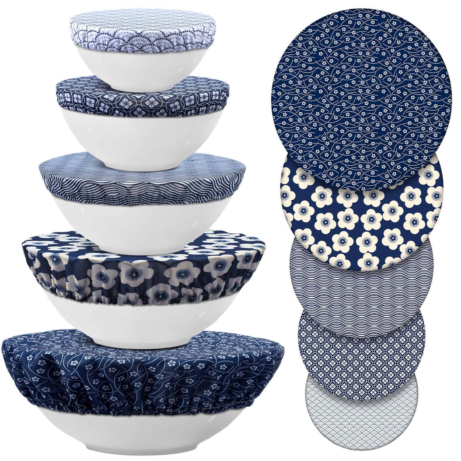 Patelai 10 Pcs Bowl Covers Reusable in 5 Size Fabric Stretch Dish Covers