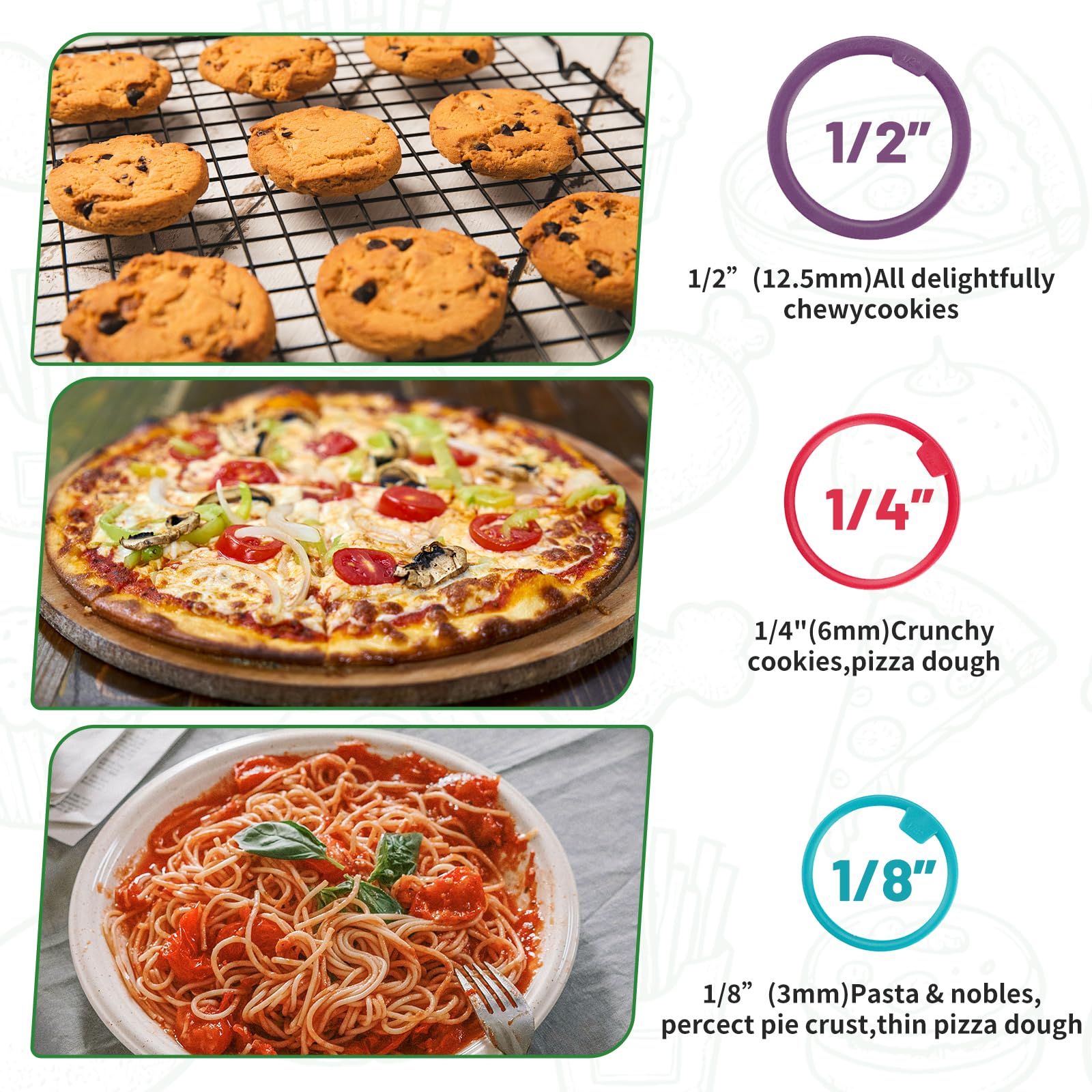 Nudelholz und Gebäck-Backmatten-Set, Nudelholz zum Backen, verstellbares Nudelholz mit dicken Ringen, Edelstahl-Rollholz zum Backen von Teig, Pizza, Kuchen, Gebäck, Nudeln (rote Matte)