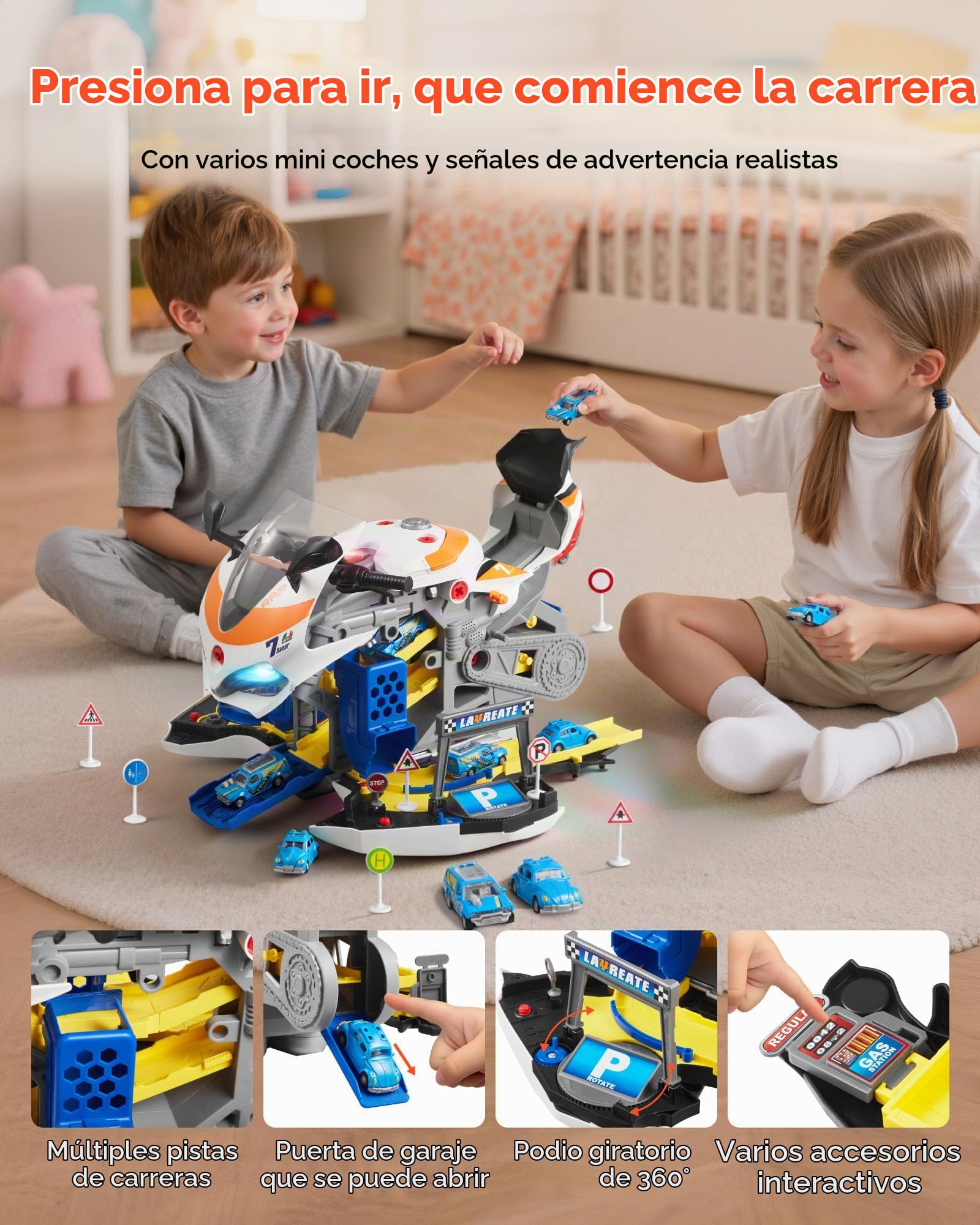 VEVOR Juguete de Motor de Motocicleta, 25 uds Mecánica de Motocicletas con Piezas Extraíbles, Luces y Sonidos, Simulación de Conducción y Carreras en Pista, a Niños a Partir de 3 Años, Amarillo