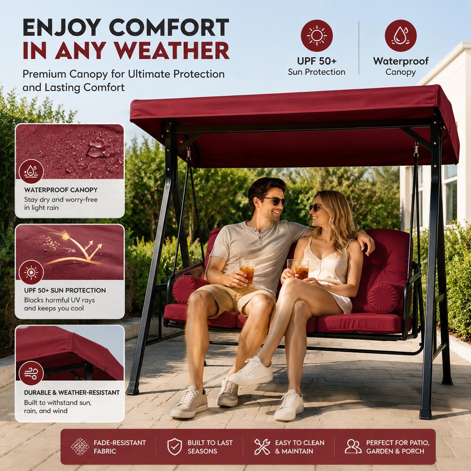 Tettuccio di Ricambio per Dondolo 3 Posti da Giardino Impermeabile | Tessuto poliestere 600D 250g/m², antistrappo, resistente alle intemperie, facile da pulire(Gray,62.2*46.5*7.5*5.9in)
