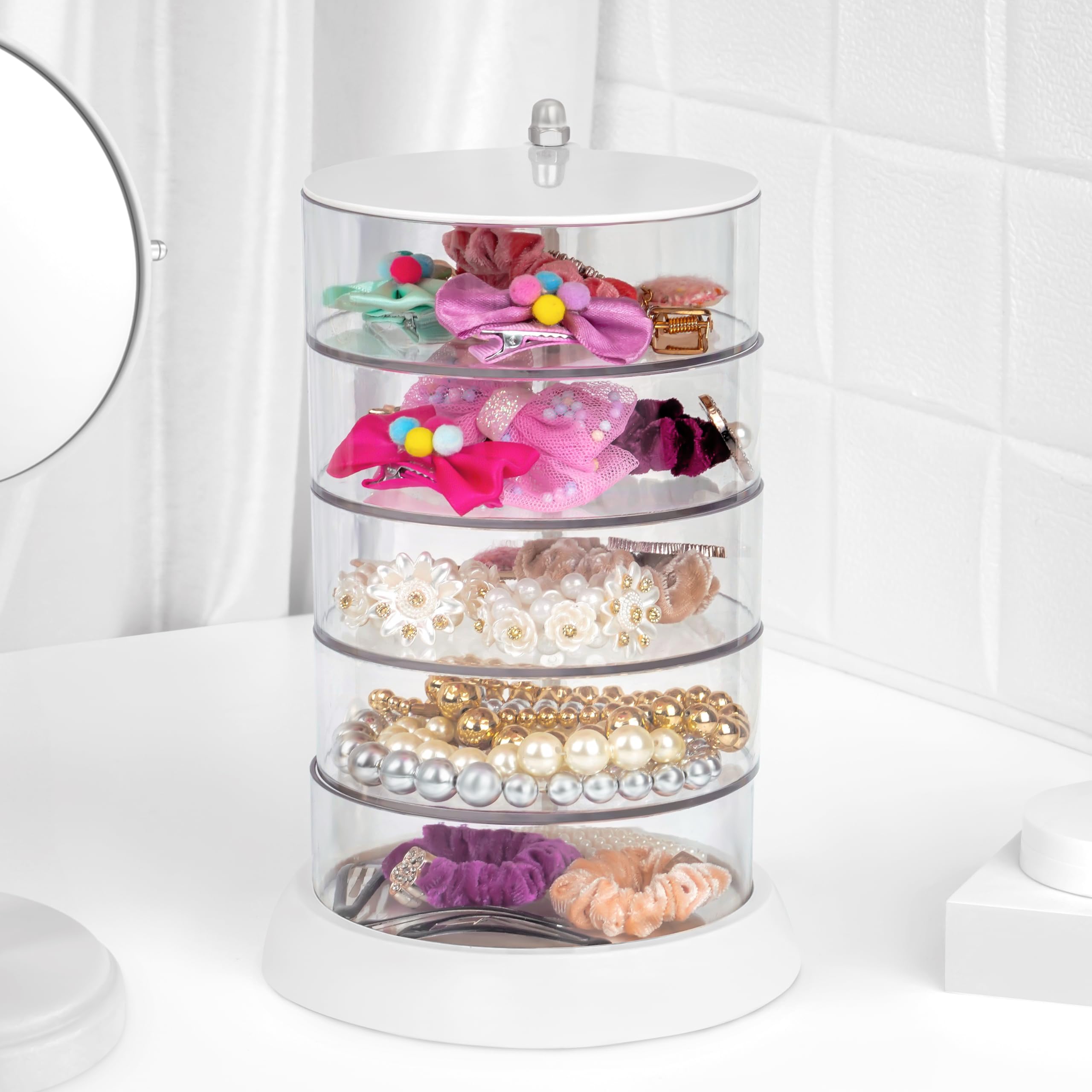 Winter Shore Organizer Drehbar 360 fr Aufbewahrung Haarschmuck mit 5  Ebenen - Durchsichtiger Schmuck, Clips & Haargummi Organizer aus Kunststoff  - Bad & Schminktisch Dreh Organizer - 21 x 11,5 cm : Amazon.de: Kosmetik