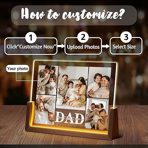 Miniatura 3 de MAIWELL Regalos personalizados para el Día del Padre, Navidad, cumpleaños de hija, hijo, niños, esposa, marco de fotos iluminado personalizado,