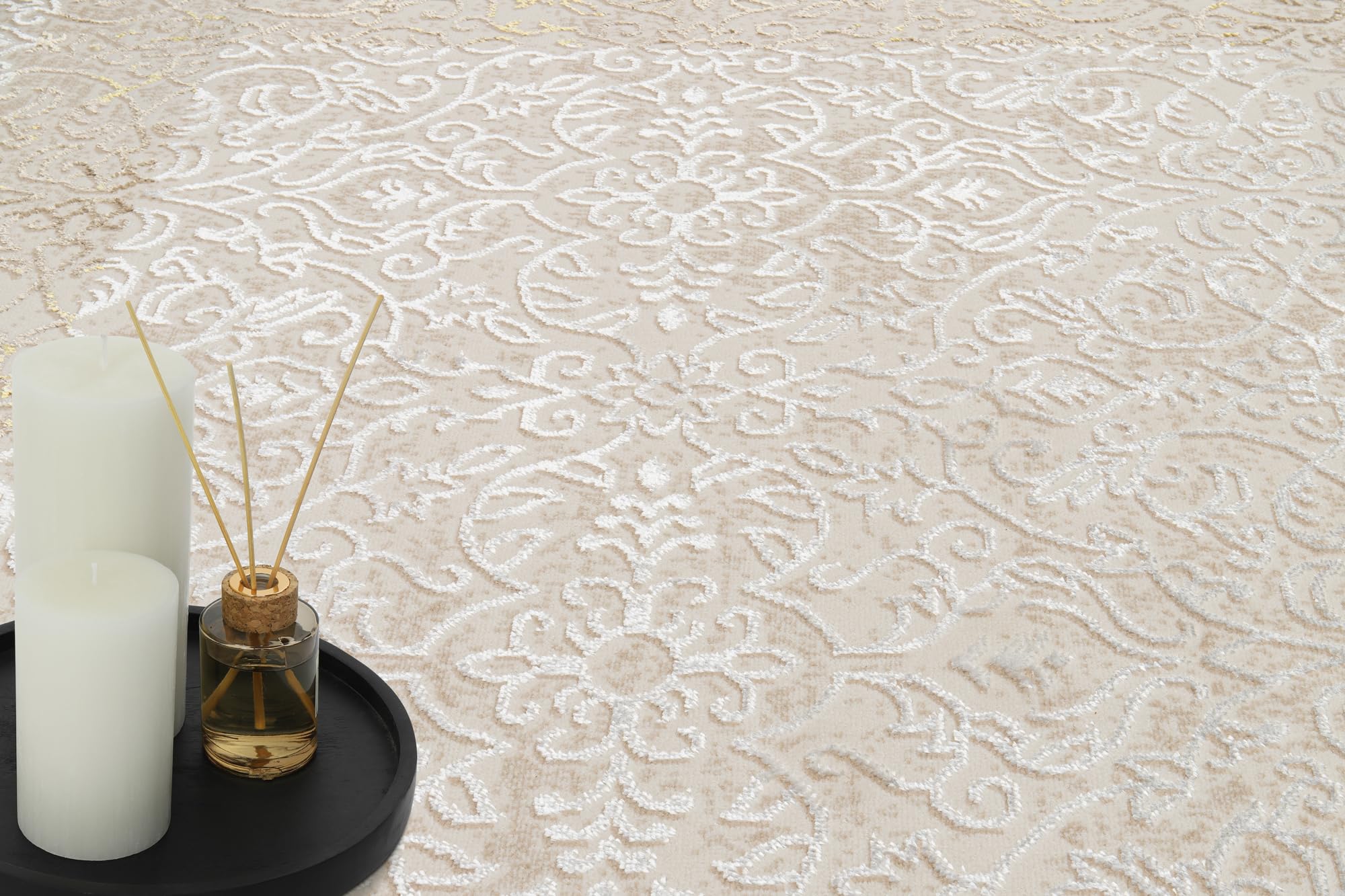 TAPISO Ares Alfombra de Pelo Corto Brillante Suave Crema Marrón Blanco Diseño Moderno Efecto 3D Alfombra de Salón Dormitorio Habitación Oeko-Tex 250 x 350 cm