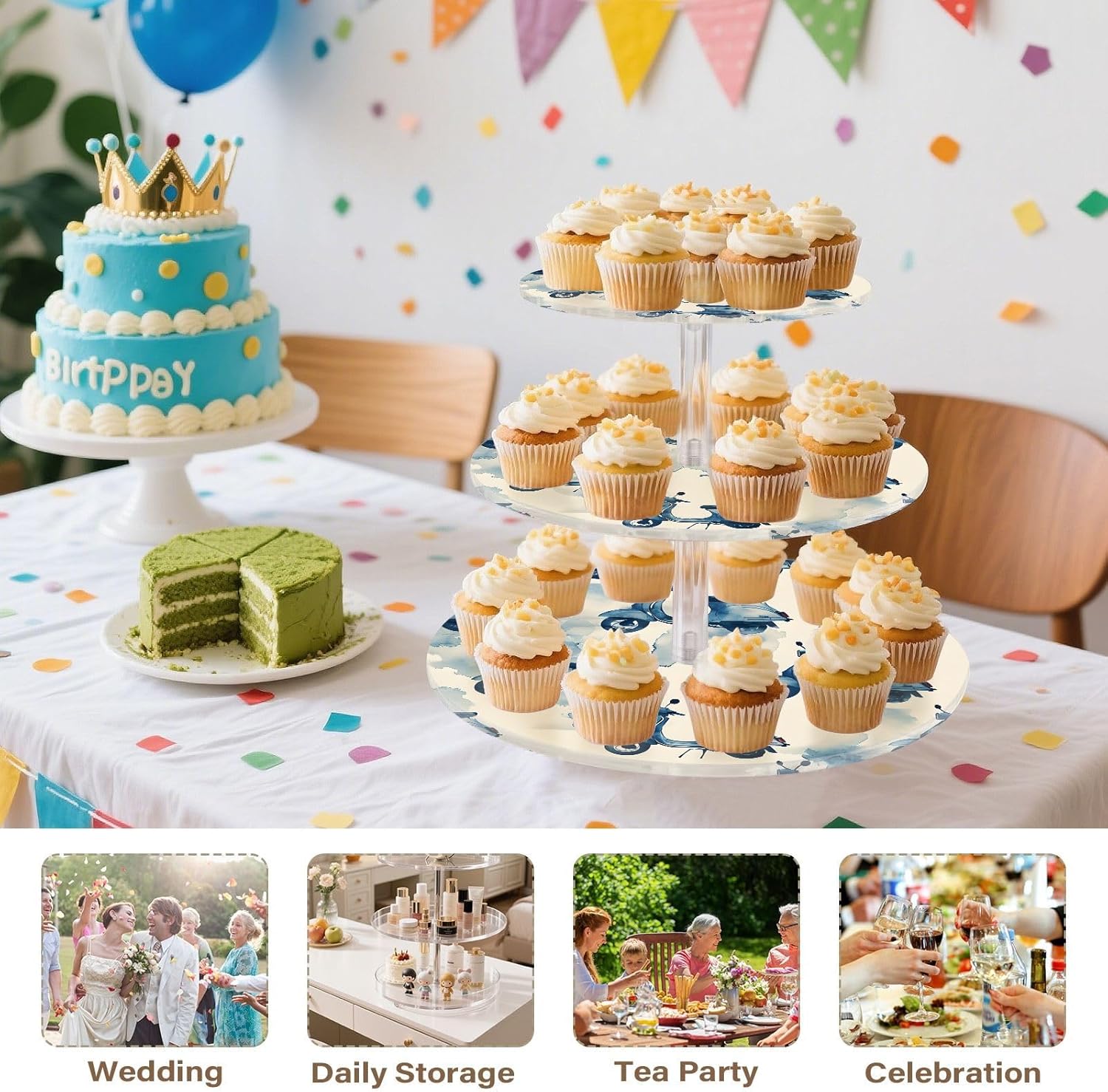 3 Tier Cupcake Stand Blue Scooters Acrylic Tower Tiered Tray Stand for Wedding Birthday Party Decoration