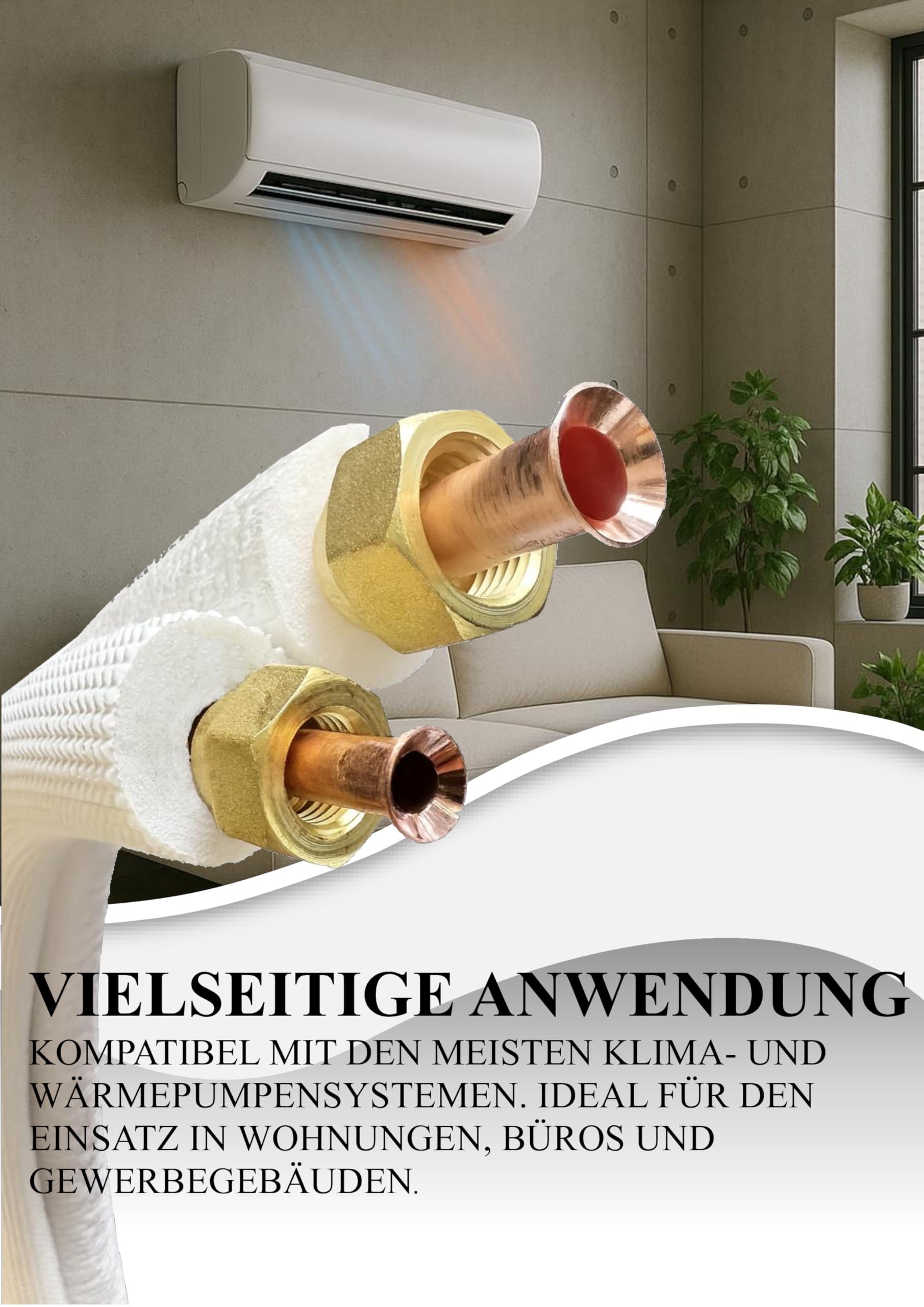 Black panda -Kältemittelleitung Kupferrohr Set 1/4" & 3/8" – 2x6m Kupferrohr mit isoliert 9 mm, Kupferleitung 99,9 % - Klimaanlagen Rohrleitung, Hohe Korrosionsbeständigkeit