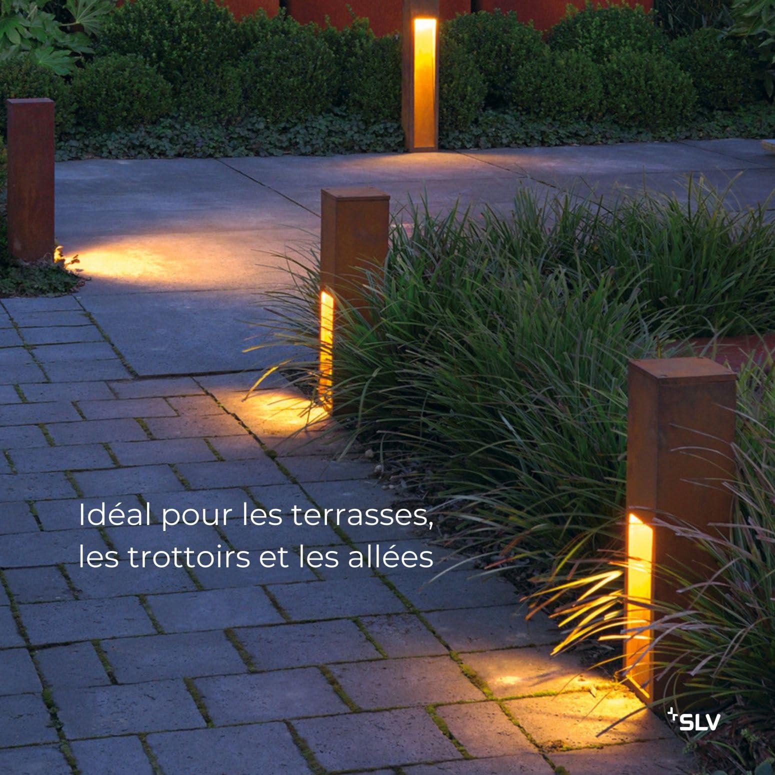 SLV RUSTY SLOT 50 lampe sur pied extérieure E27 acier rouillé FeCSi IP44 L12xP12xH50cm – éclairage décoratif indirect pour jardin, terrasse, allées – style unique, ampoule non incluse