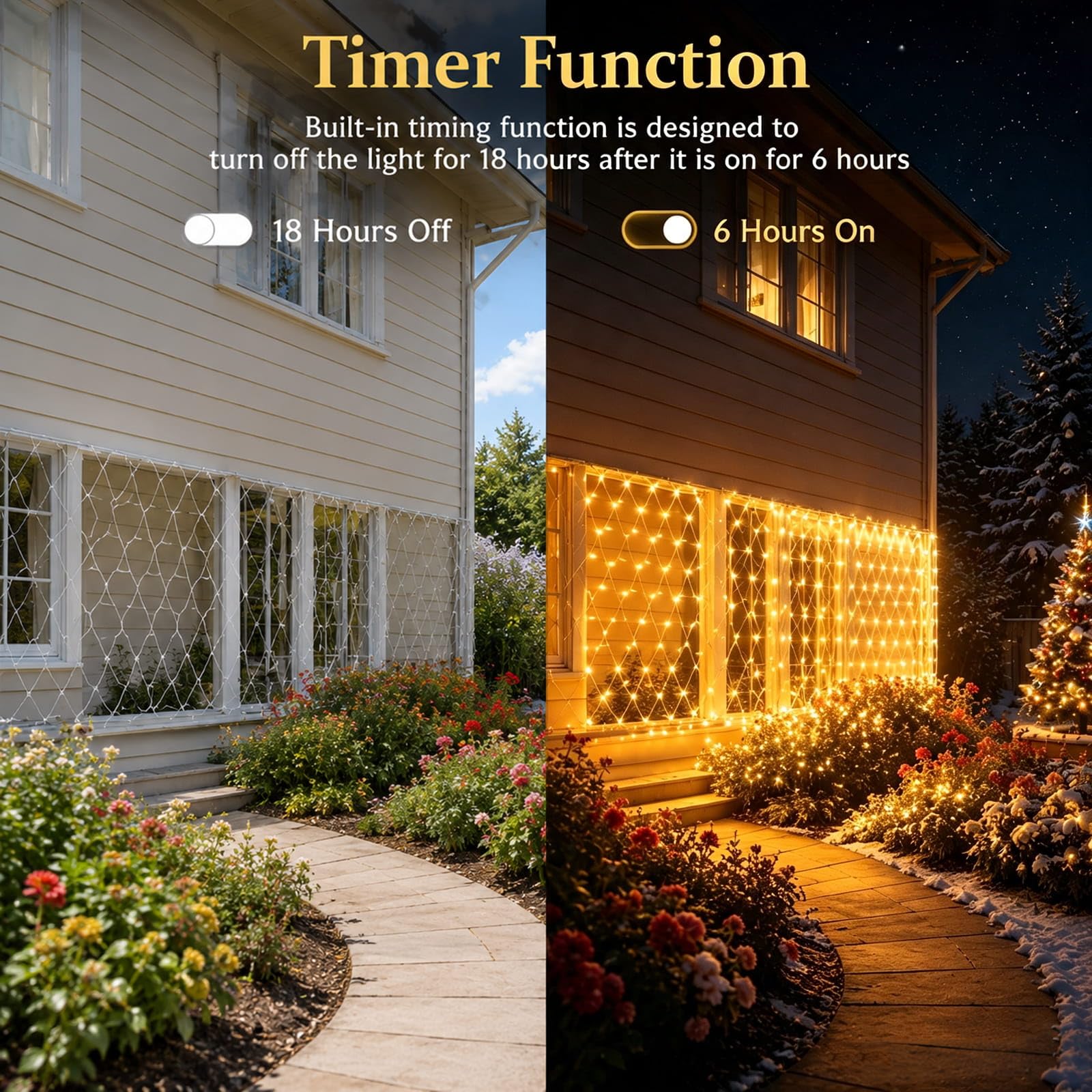 yowin Guirlande Lumineuse 2 Pièces 3x2M 200 LED Filet Lumineux avec Prise | Rideau Lumineux Étanche avec Minuterie 8 Modes pour Lumiere Exterieur Terrasse Jardin Balcon Décoration Noël - Blanc Chaud