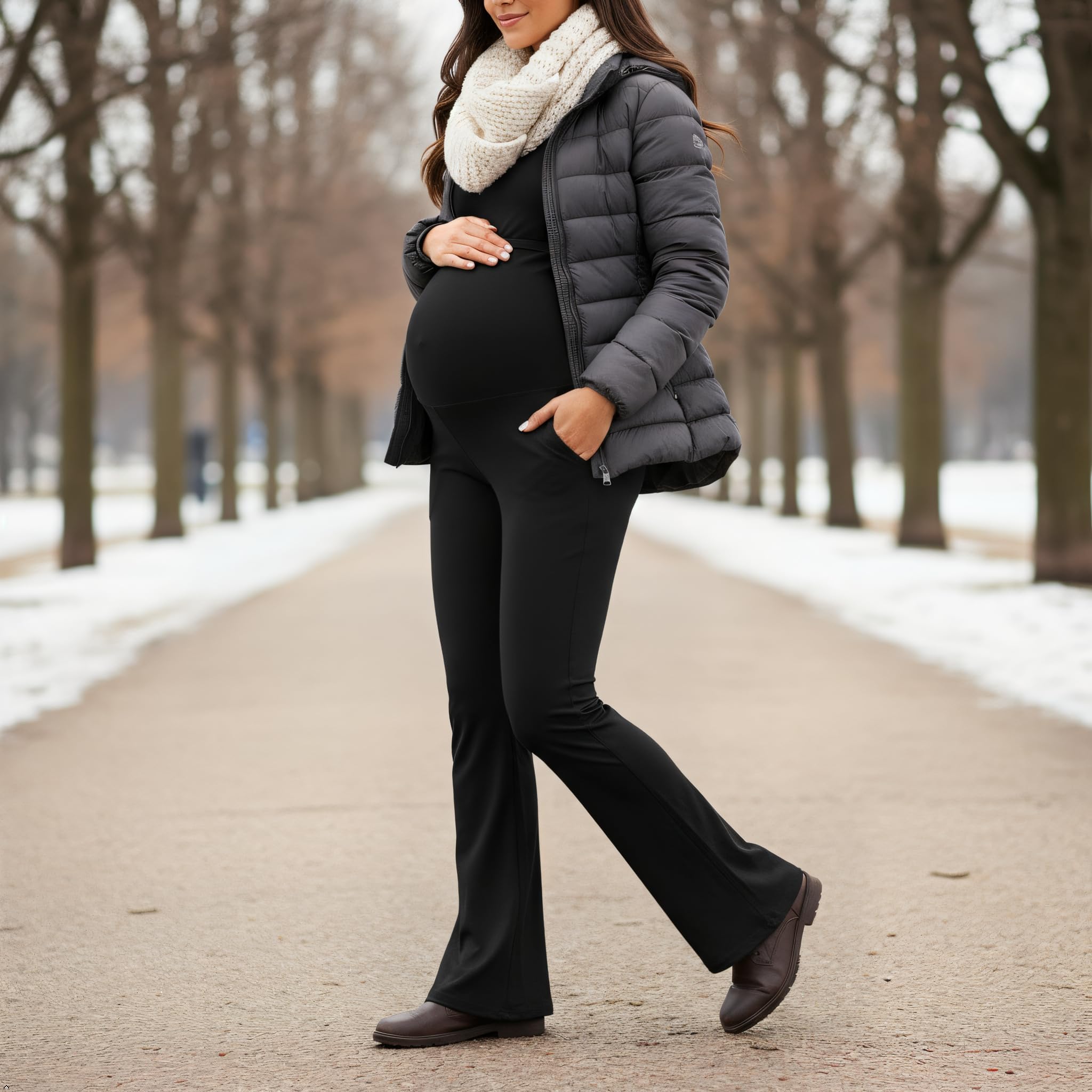 Sunzel Fleece-gefütterte Schwangerschafts-Leggings für Damen, Yogahose mit Taschen für den Winter