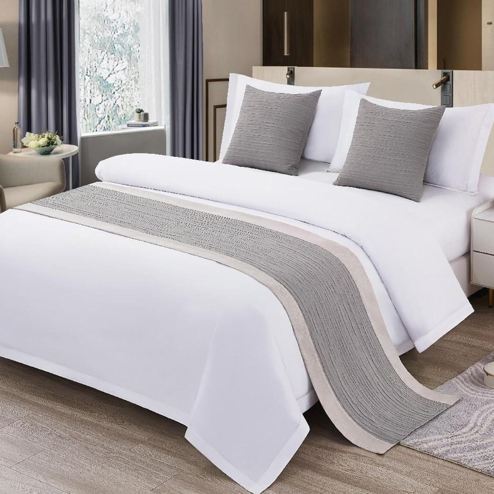 Fawfcjd Grey Hotel Bed Runner Cotton Linen Bed Cover Wedding Room Bed Tail Towel Hotel Bed Runner Scarves King Size No Fading Microfiber Bedding Scarf Bedspread Coverlets Slipcover(,50 * 240Cm)
