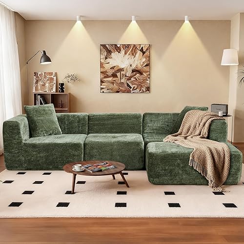 Sofá modular de 108 pulgadas, diván en forma de L, sofá deshuesado de felpilla de gran tamaño con asiento profundo, sin montaje, sofá nube de 3