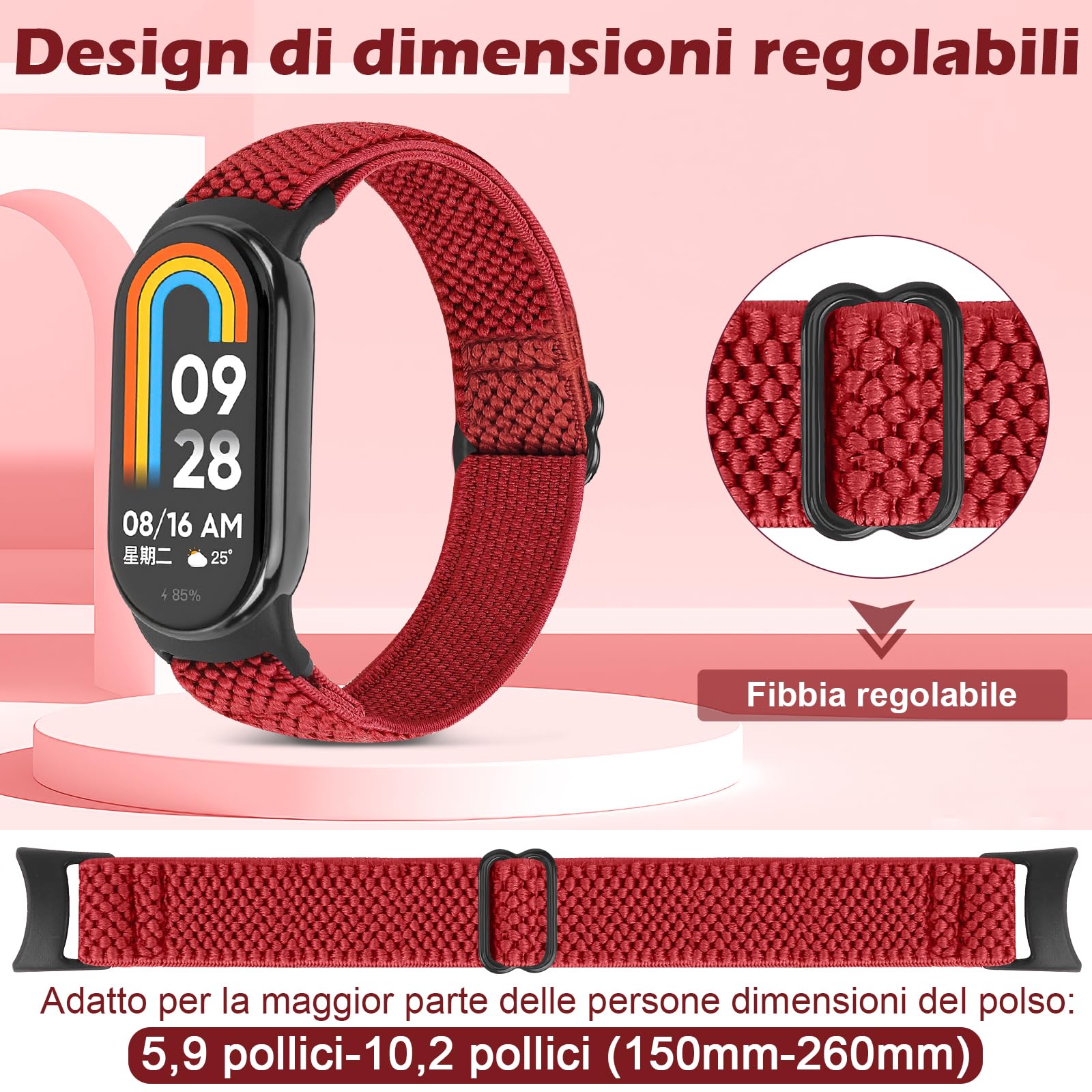SHIJZWD 2 Pezzi Cinturino Compatibile con Xiaomi Mi Band 8 per Donna Uomo, Cinturino Sportivo Elastico Nylon Solo Loop Bracciale di Ricambio per Xiaomi Mi Smart Band 8