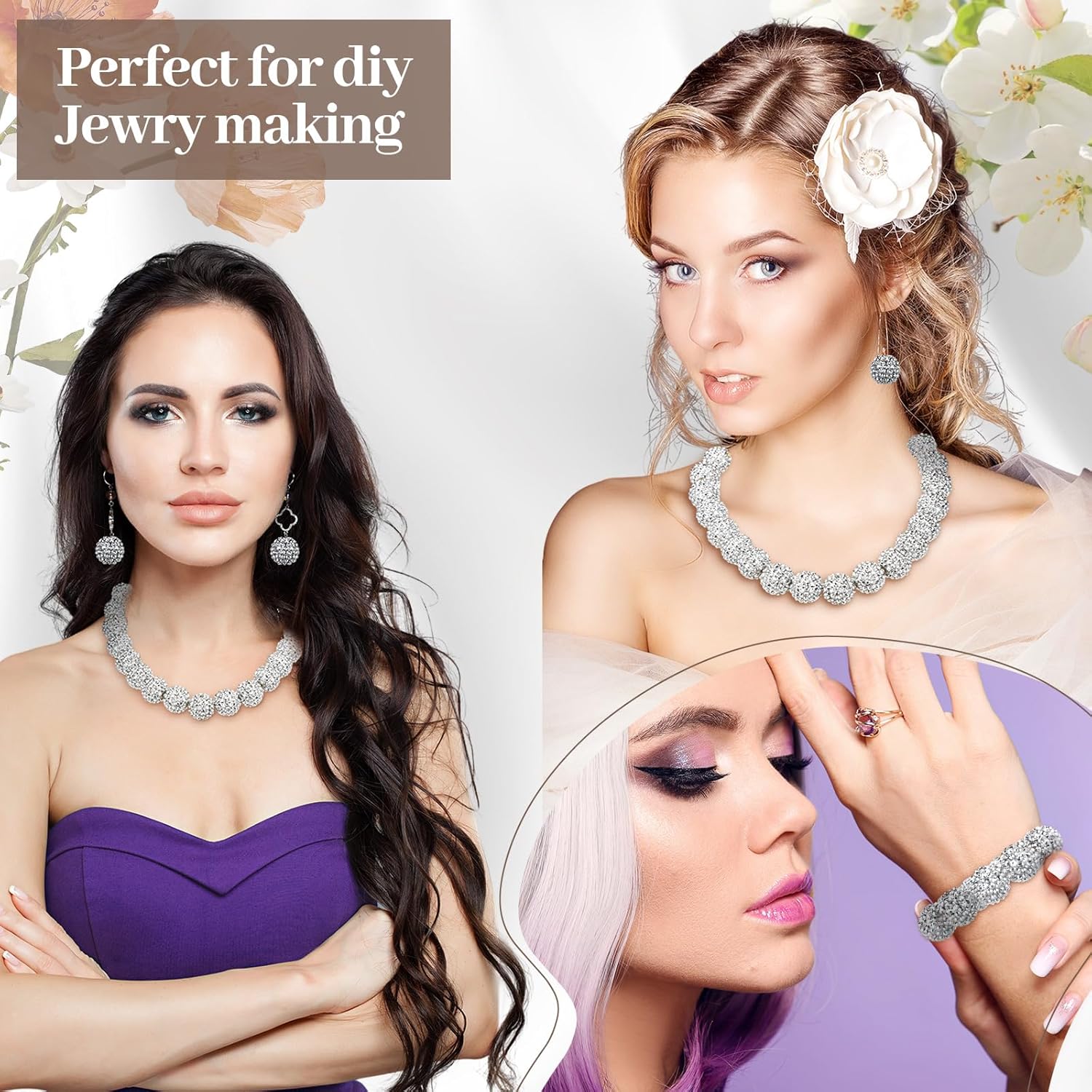 40 Pcs 20 mm Rhinestone Beads Bulk Crystal Round Disco Ball Chunky Bubblegum Beads for Pens Bracelets Charms Craft European Style Jewelry Making Supplies Christmas(Silver) - Image 6