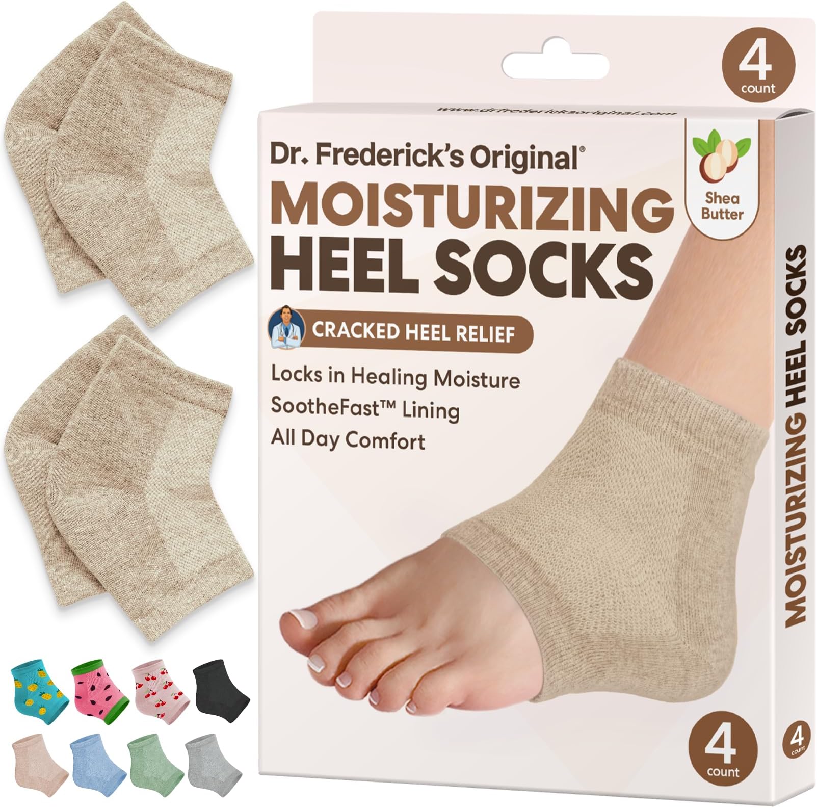 Moisturizing Heel Socks for Dry Cracked Heels Treatment - Infused with Olive Oil, Jojoba Oil and Vitamin E - 2 Pairs - Self Care Gifts for Women & Men - Beige Shea