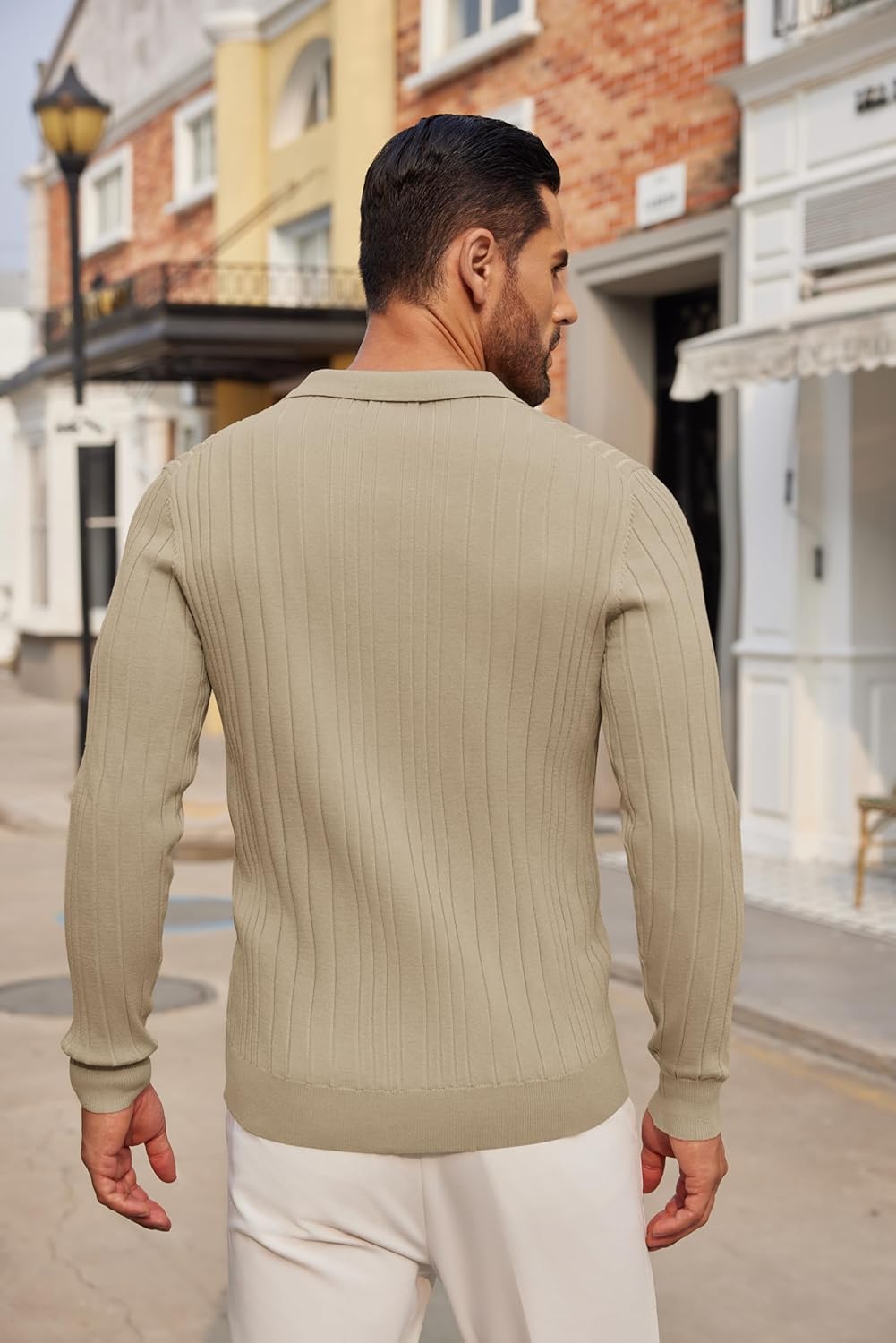 COOFANDY Men's Knit Polo Shirts Long Sleeve Casual Button Down Ribbed Polo Shirt Fashion Golf Shirts - Image 3