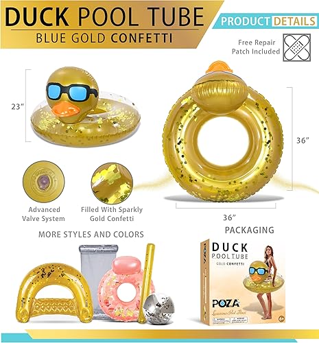 Miniatura 2 de POZA Flotador inflable de pato para piscina vinilo resistente a los rayos UV, confeti de pato para piscina, flotador de piscina de animales, anillo
