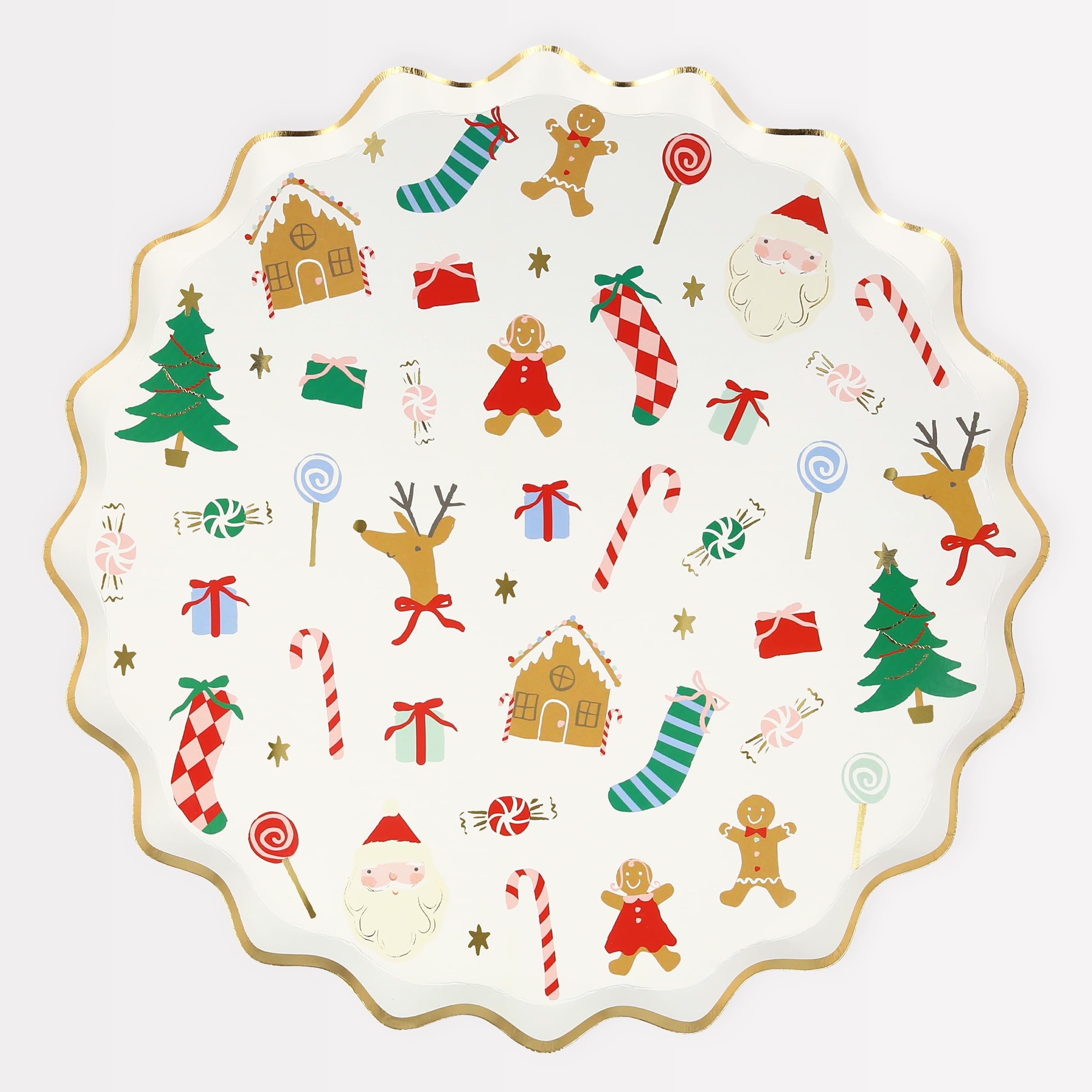 Meri Meri Christmas Party Plates (Pack of 8), Disposable Plates for Party, Christmas Paper Plates with Scalloped Edge
