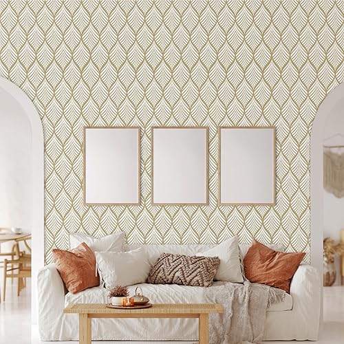 Miniatura 6 de Papel tapiz bohemio dorado, papel de contacto autoadhesivo geométrico, papel de vinilo extraíble, rollo de papel de pared para dormitorio, estante