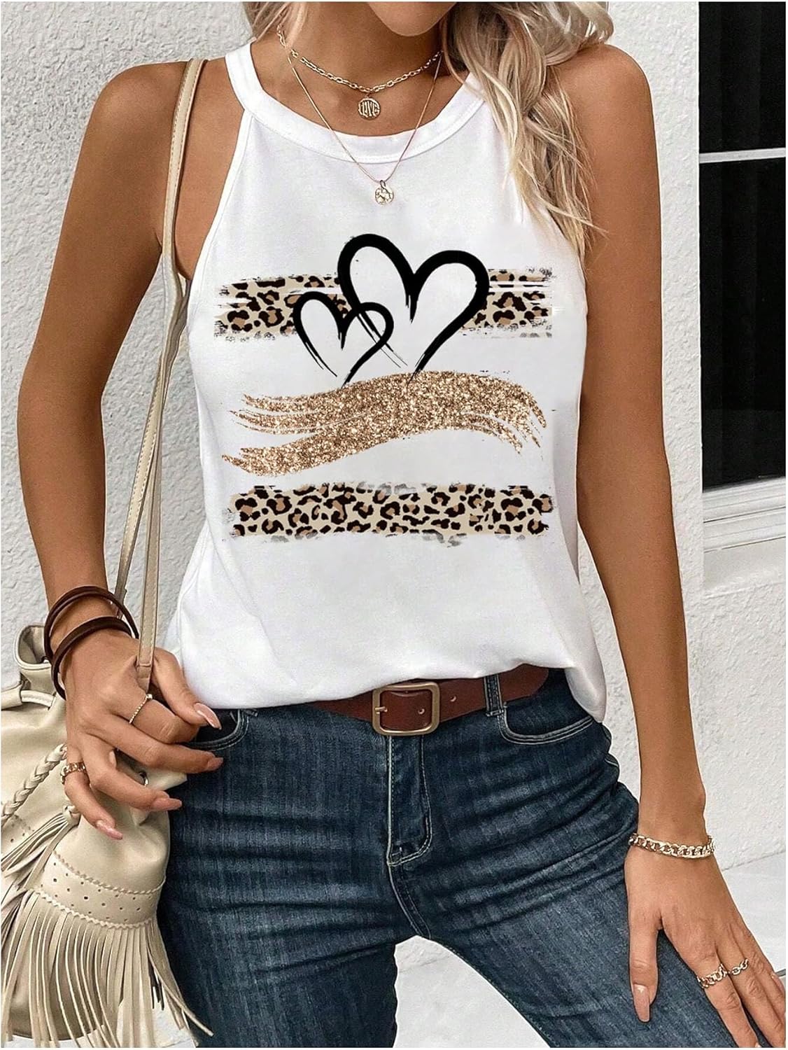 SOLY HUX Women's Summer Tank Tops Heart Leopard Print Sleeveless Halter Top - Image 4