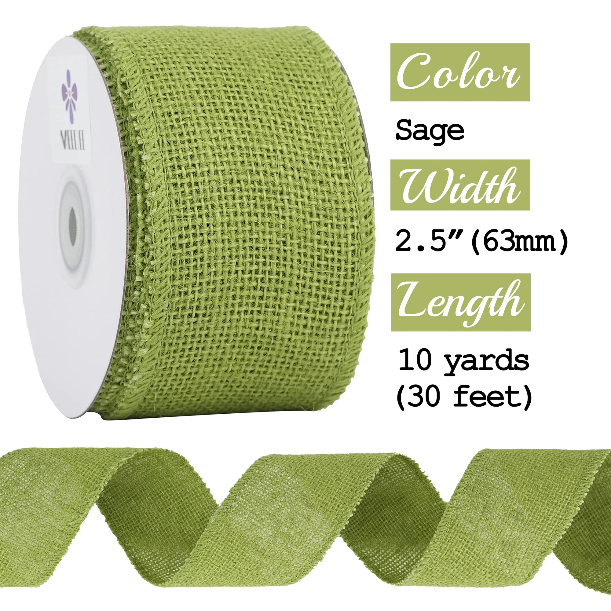 MEEDEE Salbeigrünes Juteband, 6,3 cm, natürliches Jute-Sackleinenband, Salbeiband, Juteband, Bastelband, Stoffband für rustikale Party, Hochzeit, Dekoration von Kranzschleifen (9,1 m)