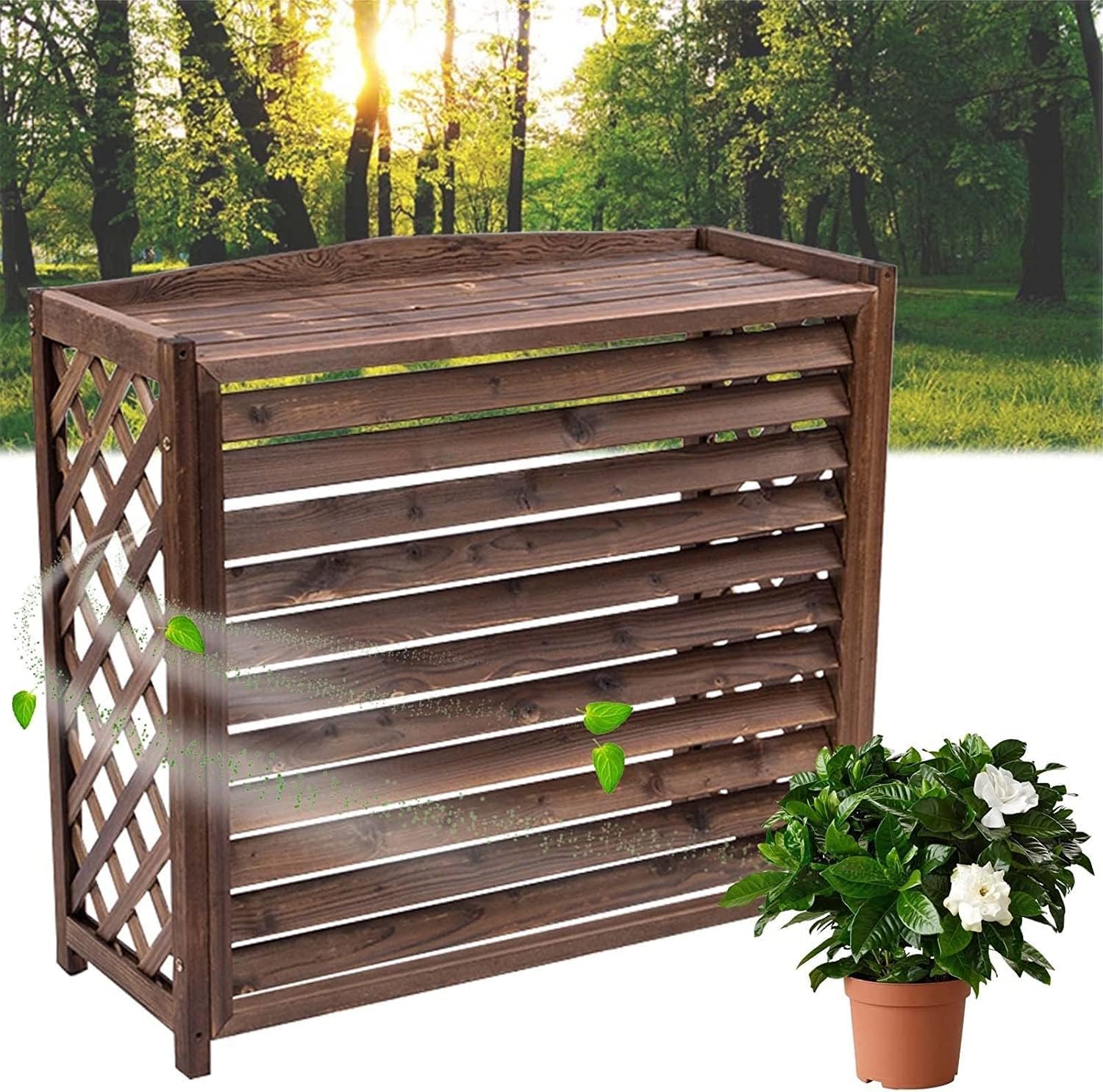 Écran de protection pour climatiseur extérieur pour un balcon fleuri