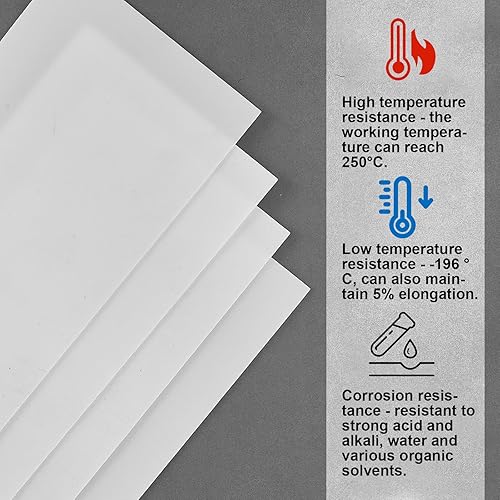 Miniatura 3 de Sasylvia 2 piezas de lámina virgen de PTFE blanco de plástico de 12 x 6 pulgadas, tablero de fluoropolímero formable PTFE hoja de PTFE de 116