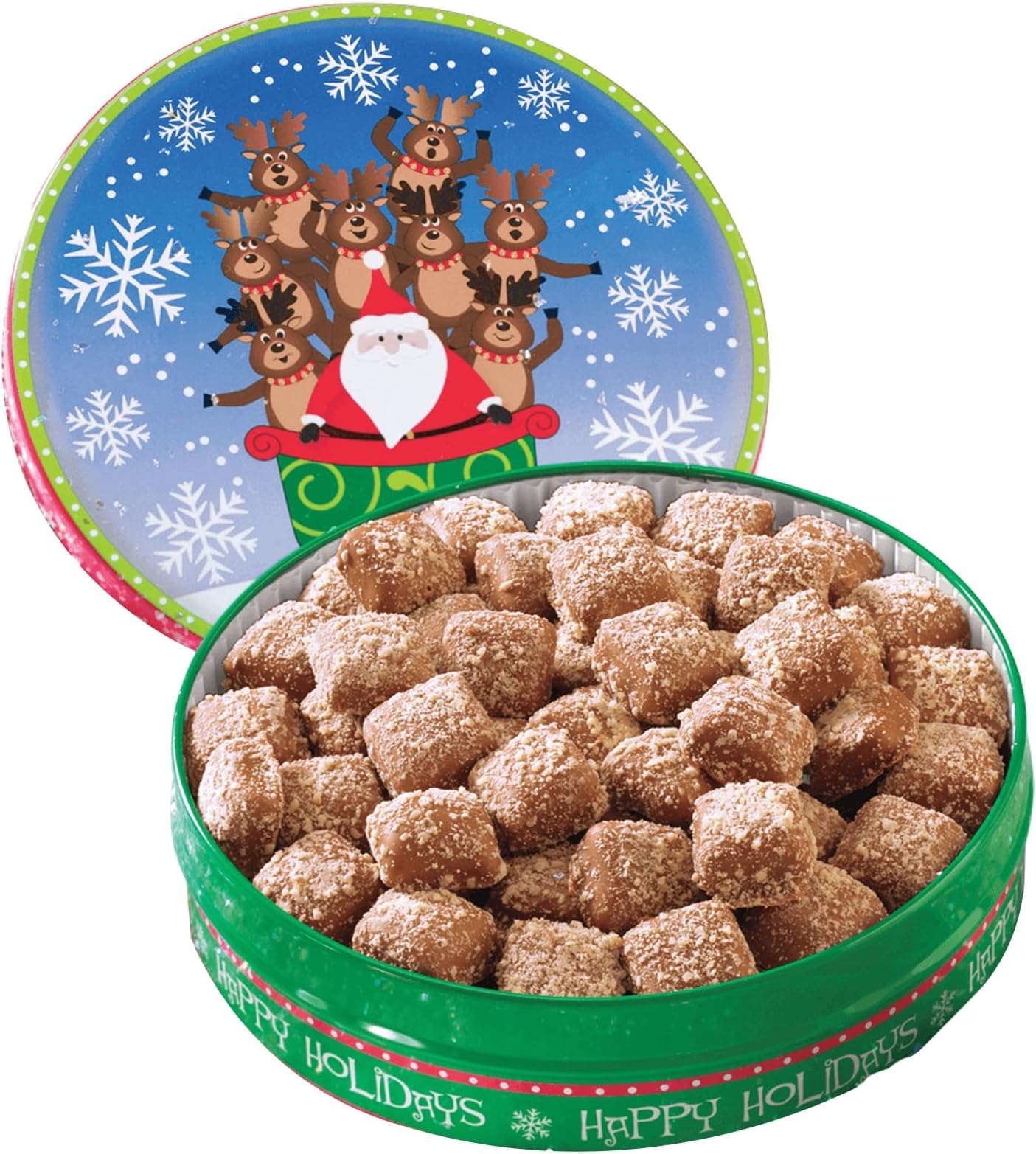 The Swiss Colony Mini Butter Toffee Gift Tin – Milk Chocolate Covered Crispy Butter Toffee with Almonds Candy for Gift Baskets, Chocolate Treats for Snacking and Gifting