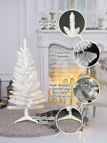 Miniatura 5 de Árbol de Navidad artificial de 3 pies, color blanco, con soporte, pequeño árbol de Navidad con luces, árbol de Navidad con 88 puntas de ramas para
