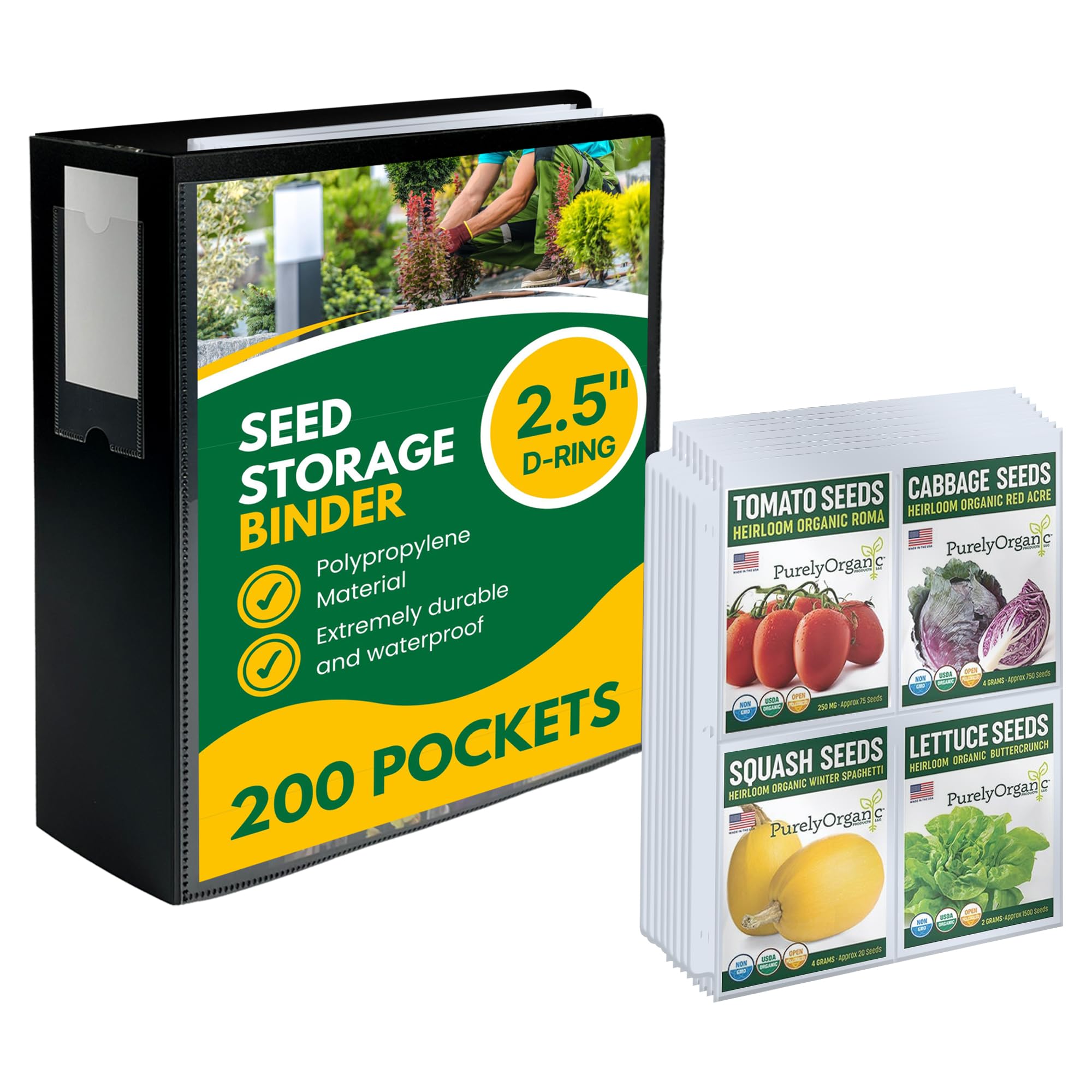Performore Heavy-Duty Seed Storage Kit for Organizing Seed Packets, with 200 Pockets, 3.5 x 5.25'' Pocket Size, 50 Clear Pages w/ 4 Sleeves per, 2.5"