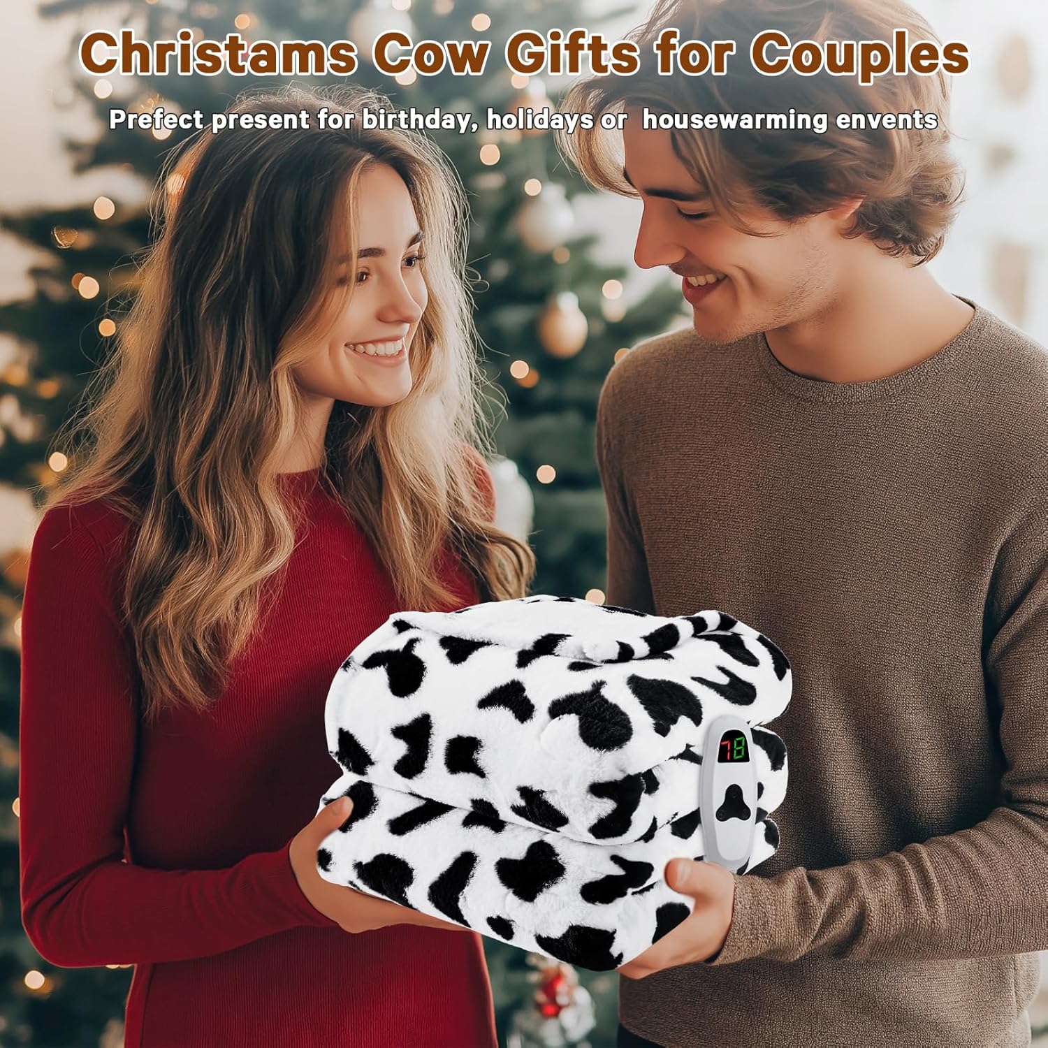 Cow Print Electric Heated Blanket Queen Size,84X90 Black Heating Blanket Queen with Dual Control&Timer&10 Heat Levels,Cute Cow Decor Sherpa Blankets Warmer Gifts for Bed Women Adults - Image 6