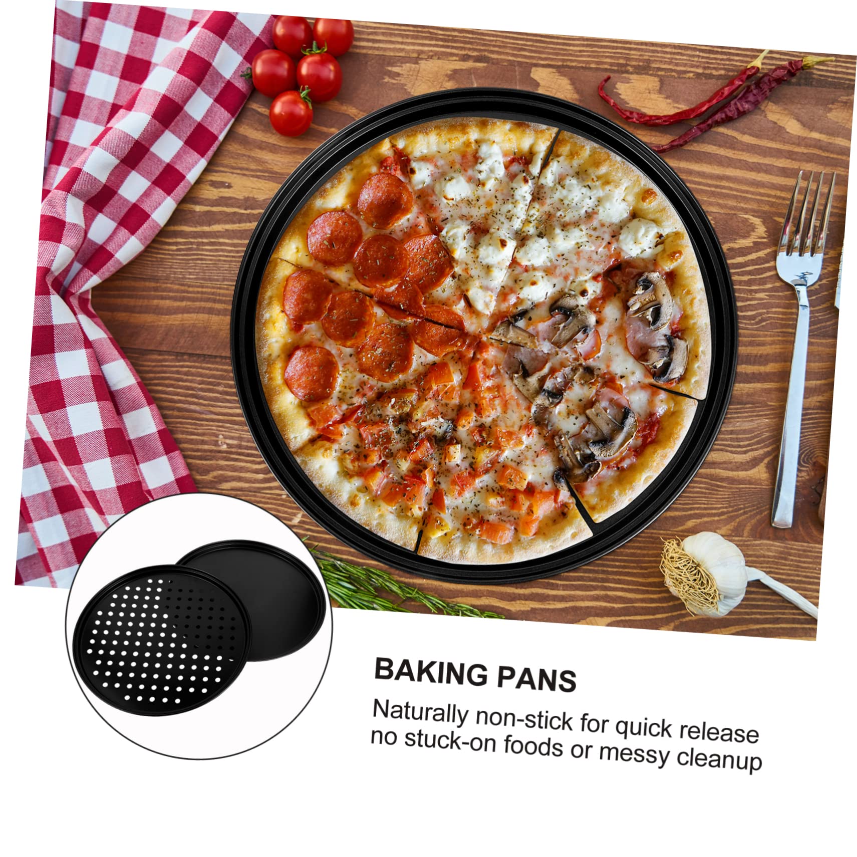 iplusmile Set 2 Teglie da Forno Antiaderenti per Pizza Fori in Acciaio al Carbonio per e Pizzerie
