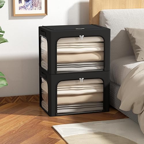 Miniatura 6 de Paquete de 3 contenedores de almacenamiento de ropa, caja de almacenamiento plegable con marco Oxford, organizador de almacenamiento apilable con