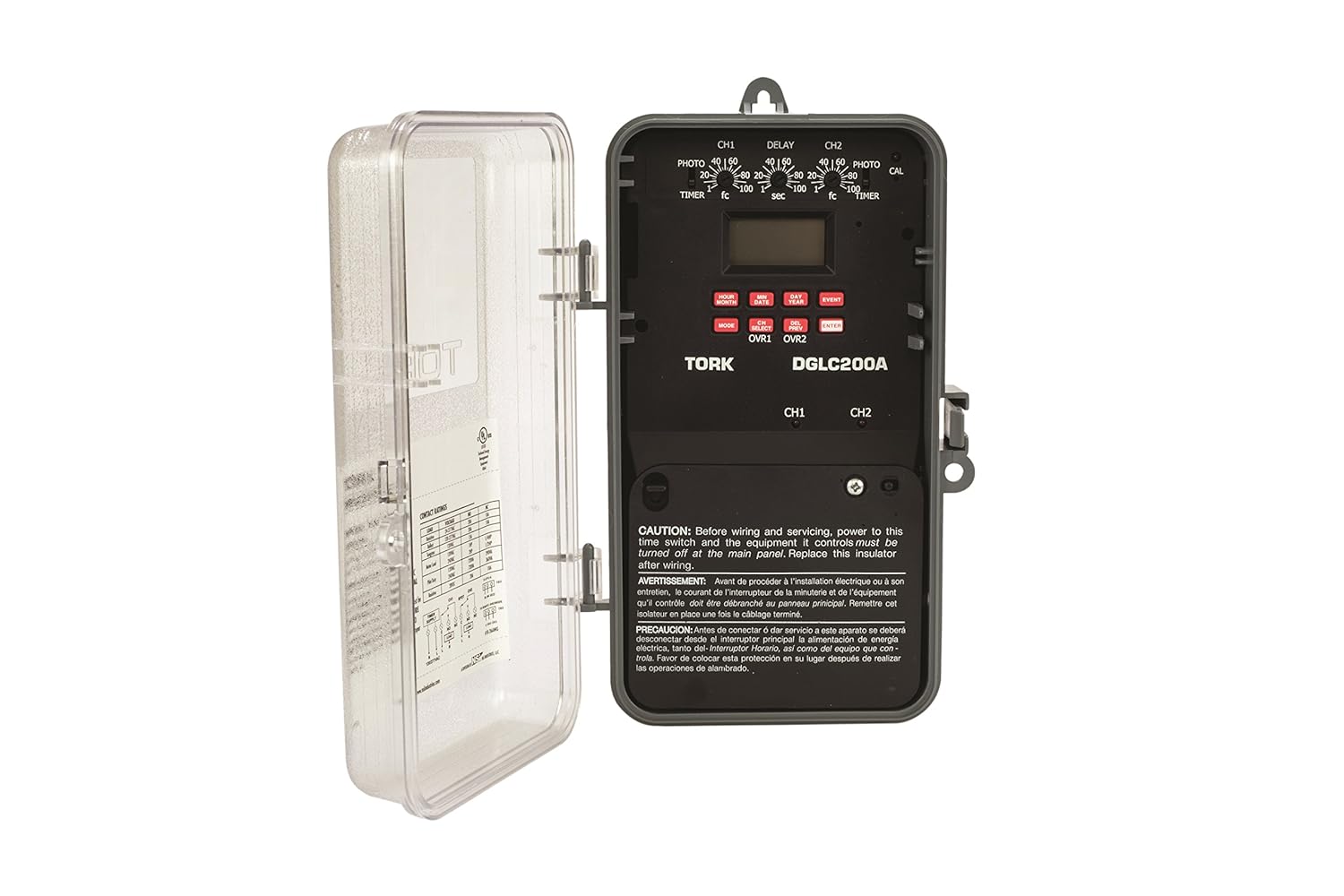 DGLC Series Lighting Control with Photo/Override Input Control Time Switch, Noryl Indoor/Outdoor NEMA 3R with Clear Lexan Cover, 120-277 VAC 50/60 Hz Input Supply, SPDT Output Contact
