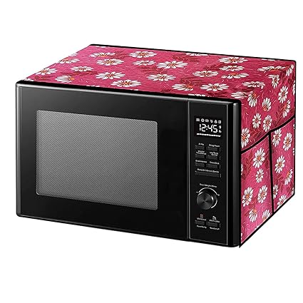 Konvio Kitchen Cotton Microwave/Oven Dust Proof Top Cover with 4 Utility Pockets(Red Floral Design, Perfect for all kind of oven/microwave).