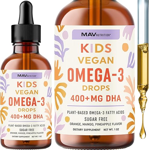 Gotas líquidas veganas Omega 3 para niños con aceite de algas y DHA vegano  Sabor a fruta  Apoyo inmunológico, ocular y cerebral para niños a partir