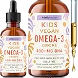 Vegan Omega 3 Liquid Drops for Kids with Algae Oil & Vegan DHA | Fruit Flavor | Immune, Eye, and Brain Support for Children Age 2+ | Omega 3 | Non-GMO, Third-Party Tested | 1 Fl Oz, 30 Servings