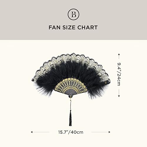 Miniatura 40 de BABEYOND Marabou Feather Fan 20s Vintage Folding Fan Flapper Hand Fan for Costume Dancing (Pink)
