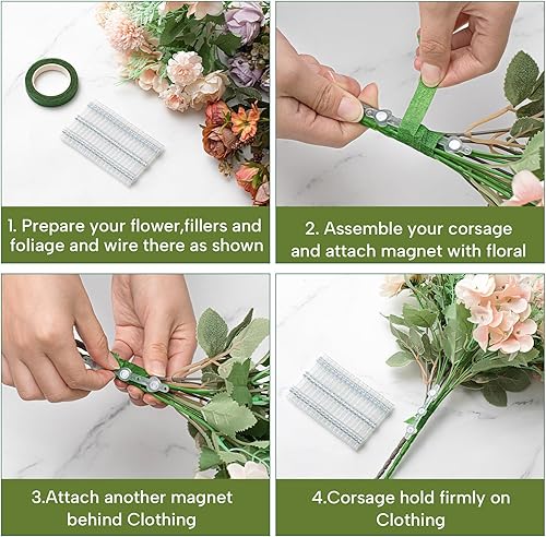 Miniatura 10 de Waydress Imanes florales Boutonniere Imanes pequeños Ramillete Fix Imanes Boutonniere Imanes Ramillete Pines Imanes Broches Imán Flor Palillo de