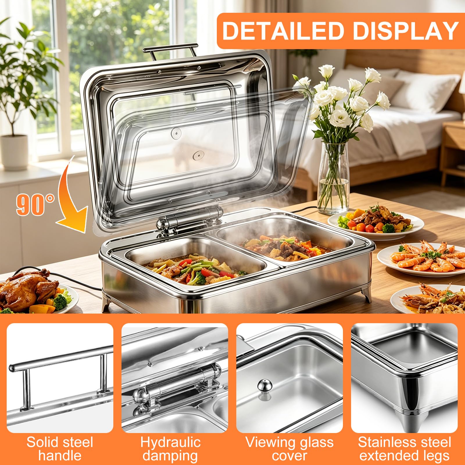Calentador Buffet Electrico 9L, Regulable Temperatura 30-85 °C, 1/1 | Chafing dish comercial bufé, calentador de comida buffet electrico para catering, bodas y fiestas, acero inoxidable
