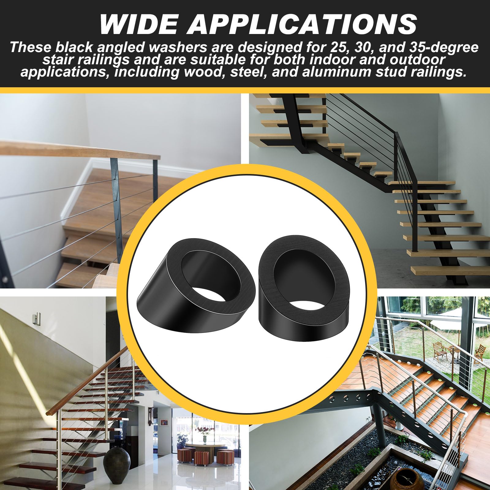 LEIFIDE Beveled Washers - Black Steel Cable Railing -6 LEIFIDE Beveled Washers - Black Steel Cable Railing -6