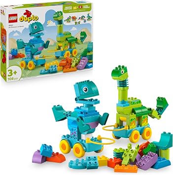 LEGO DUPLO Town Dinos auf Rädern 3-in-1-Set - Spielzeug für Mädchen & Jungen ab 3 Jahren - Diplodocus und T. rex, Triceratops & Stegosaurus oder Pteranodon & Parasaurolophus Dinosaurierfiguren - 10451