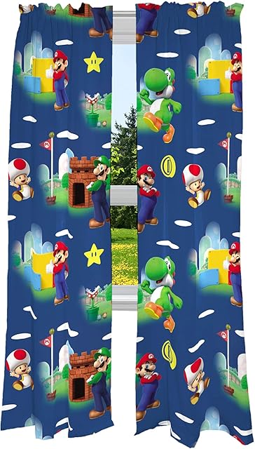 Franco Zestaw zasłon okiennych do pokoju dziecięcego, 208 x 213 cm, Super Mario