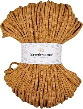 Braided Cotton Cord 5 mm 100 m 46 Colours Crochet Cord Macrame Cord Macrame Yarn Premium Yarn Macrame Rope (Mustard)