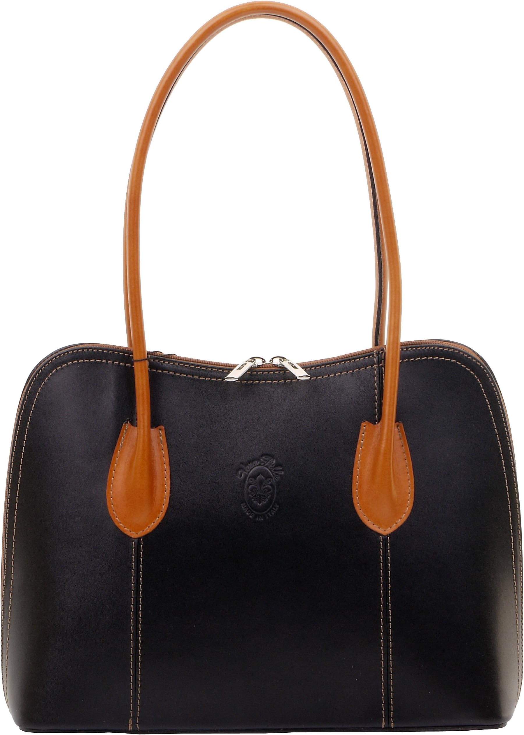 Italian Smooth Leather Hand Made Classic Long Handled Handbag Tote Grab Shoulder Bag