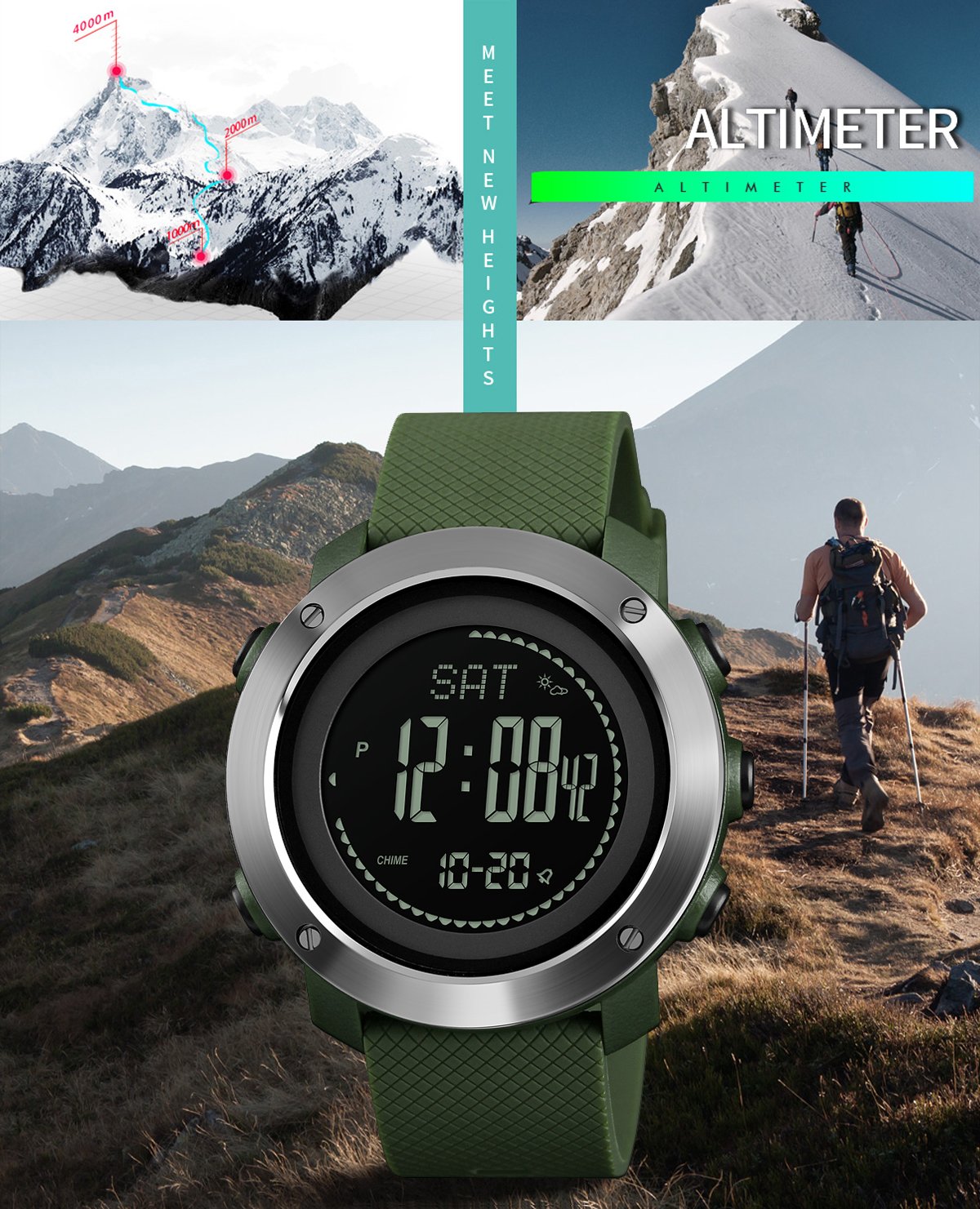 Reloj digital para hombre, con brújula, para deporte, electrónico, multifunción, para hombre