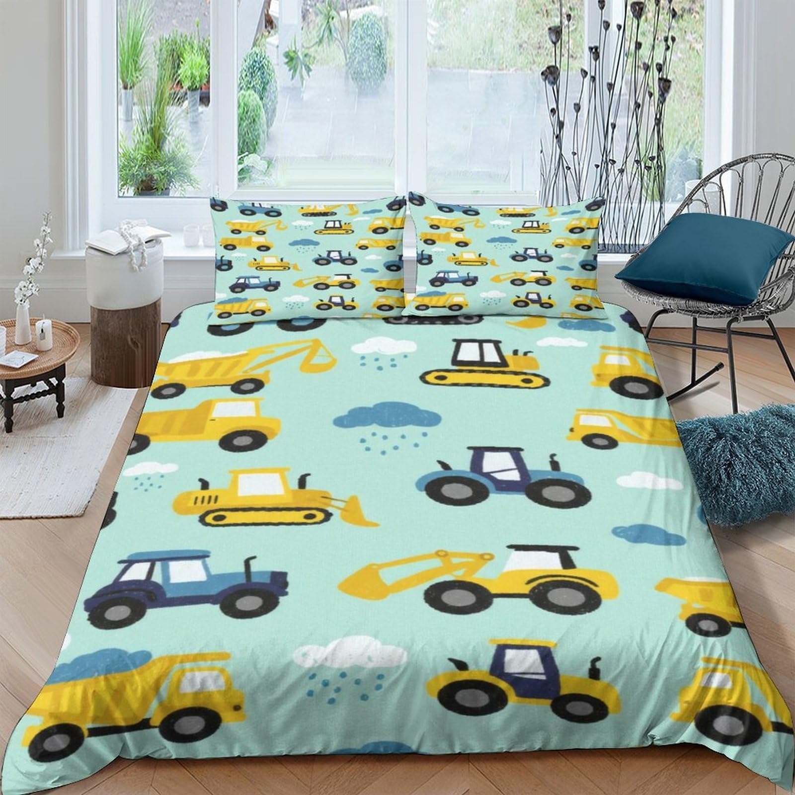 Ctjqhvkz Style-6 3D Printed Construction Vehicle Fitted Sheet Microfiber Anti-Slip Protection Cartoon Tractor Bed Cover For Bedroom Dorm Decor Single（135X200cm）