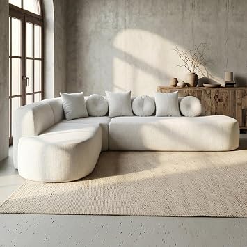 122" Modular Cloud Sectional Sofa, L-Shaped Boneless Comfy Couch with Deep Seat with Round Throw Pillows, No Assembly Required, Chenille Fabric Oversized Couches for Living Room, Apartment, Beige