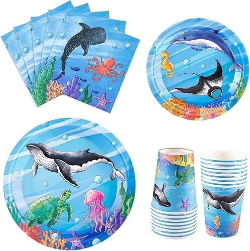 Miniatura 10 de WERNNSAI Platos de papel para fiesta de videojuegos, color azul, 64 piezas, decoración de fiesta de cumpleaños para niños, juego de vajilla